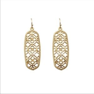 Gold long hexagon drop earrings